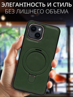Business style чехол из кожи для IPHONE 15 с кольцом-подставкой и бархатной подкладкой