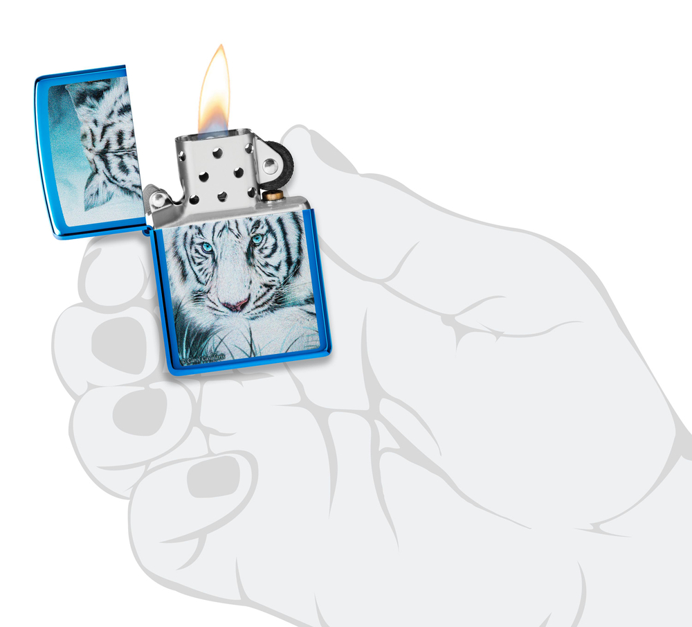 Зажигалка Zippo White Tiger с покрытием High Polish Blue, латунь/сталь, синяя, 38x13x57 мм
