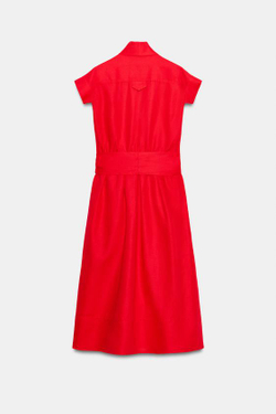 ZARA ПЛАТЬЕ МИДИ ИЗ СМЕСОВОГО ЛЬНА — ZW COLLECTION, КРАСНЫЙ