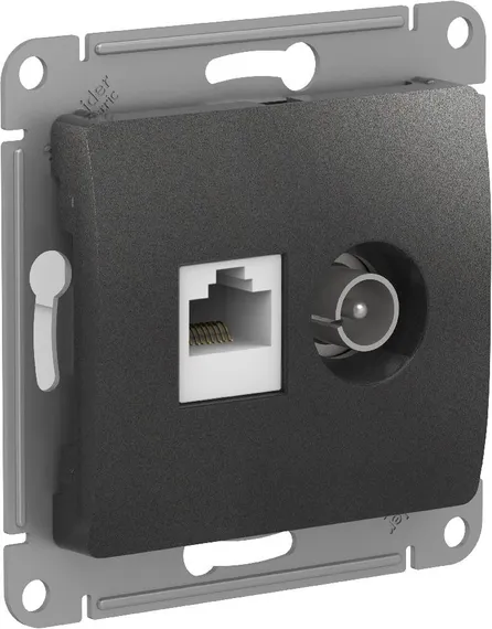 Розетка мультимедийная двойная ТВ + компьютерная RJ45 Cat 5e Systeme Electric Glossa Антрацит GSL000789