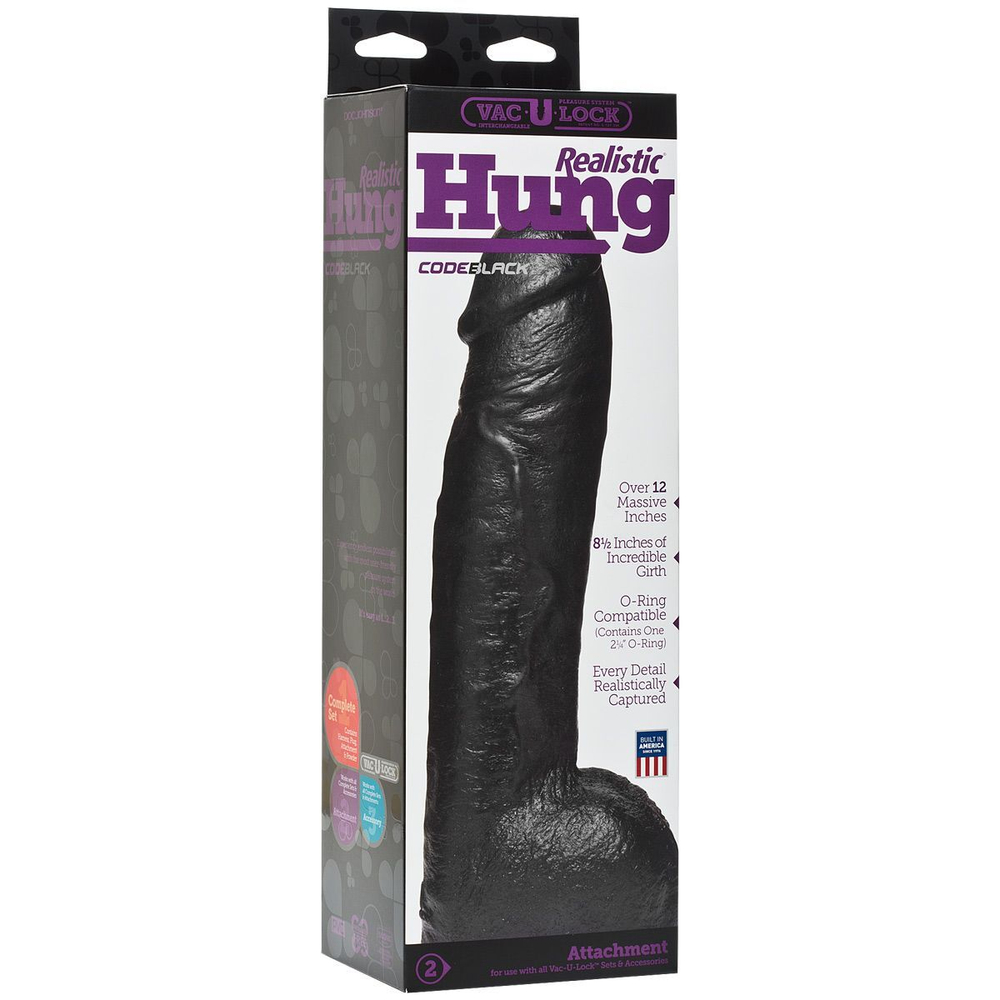 Черная насадка-фаллоимитатор Hung - 30,7 см. (Цвет: черный)