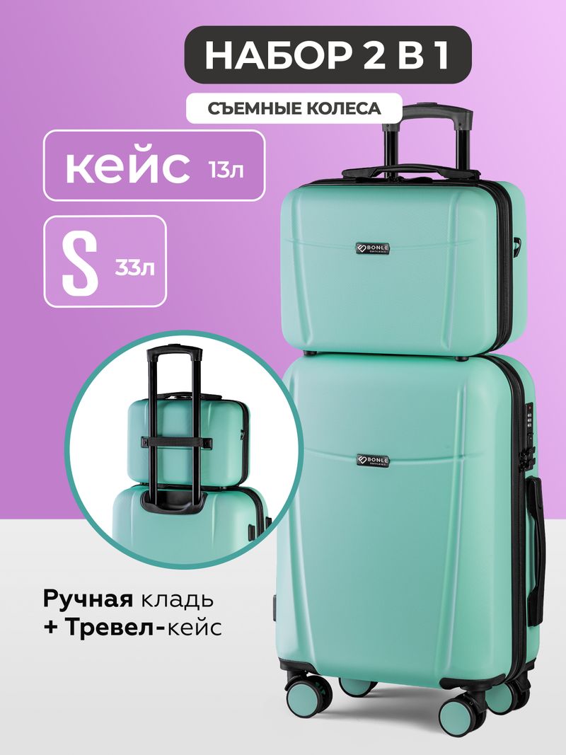 Чемодан S с кейсом в комплекте Мятный