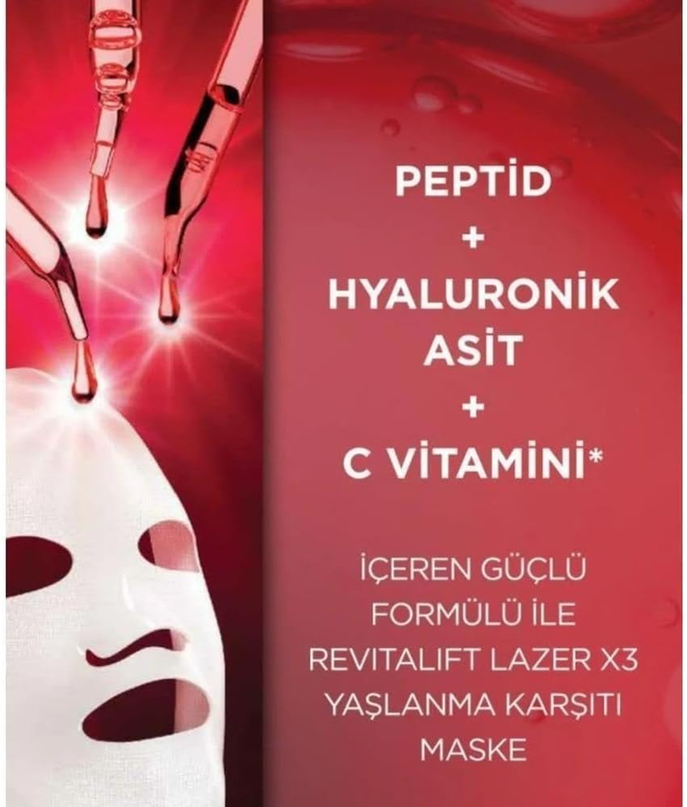 Маска тканевая для лица REVITALIFT LASER X3 с пептидами+гиалуроновая кислота+витамин С, 28 г
