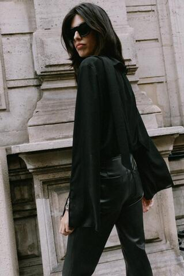 ZARA БЛУЗА С БАНТОМ И ВОЛАНОМ, ЧЕРНЫЙ