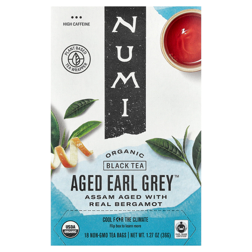 Numi Tea, органический черный чай, Aged Earl Grey™, 18 чайных пакетиков, 36 г (1,27 унции)