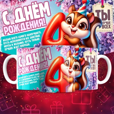 Кружка с фото С днём рождения, 3 года  / 4