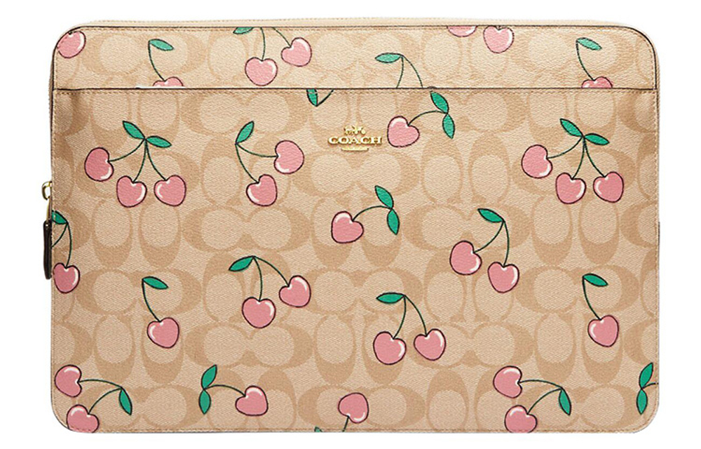 COACH Coated Canvas Clutch Laptop Bag Large Women"s Light Khaki