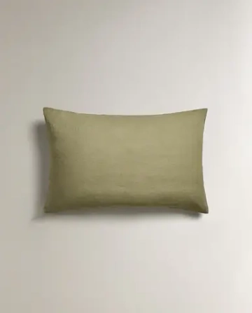 ZARA HOME ЛЬНЯНОЙ ЧЕХОЛ ДЛЯ ДЕКОРАТИВНОЙ ПОДУШКИ XXL, ТЕМНО-ЗЕЛЕНЫЙ