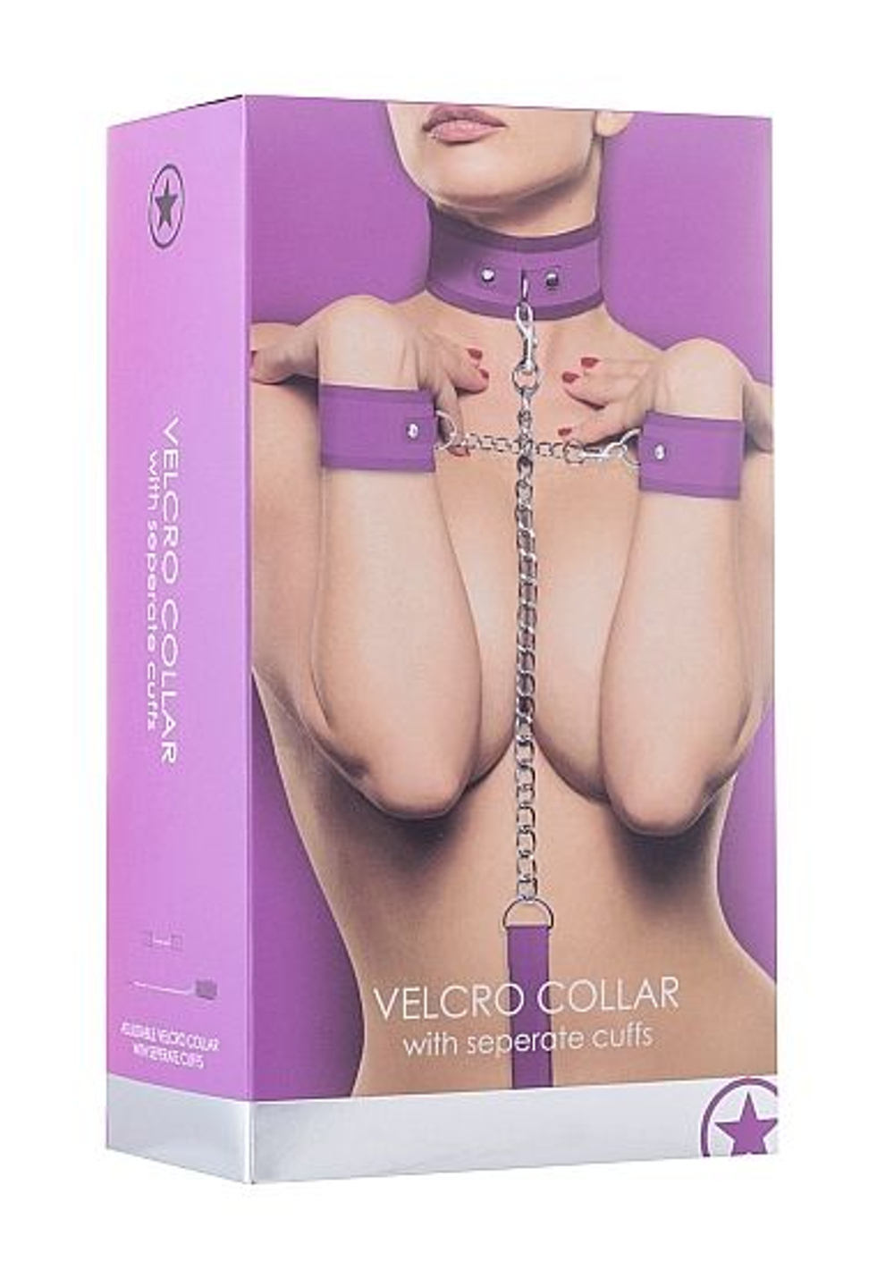 Фиолетовый ошейник с поводком и наручниками Velcro Collar With Seperate Cuffs (Цвет: фиолетовый)
