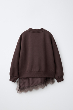ZARA ТОЛСТОВКА С КРУЖЕВНОЙ ОТДЕЛКОЙ ПО НИЗУ, КОРИЧНЕВЫЙ