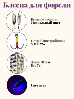 Блесна для ловли форели, WILL"MANS ручная работа, 57 мм, 7 г, цвет #5