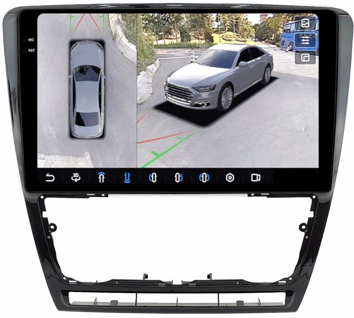 Магнитола для Skoda Octavia A5 2004-2013 (рамка черная глянцевая) - FarCar BX005M-360 монитор 10.36" 2K QLED на Android 13, Быстрая, CarPlay, 4G SIM-слот, 4 камеры в комплекте