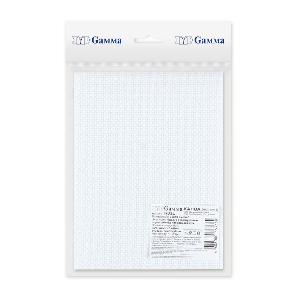Канва Aida 11 ct, 30х40±2 см, белый с перламутровым люрексом, Gamma