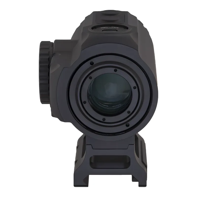 Прицел призматический Gaut Sapphire 1x18, HD, подсветка красная, Picatinny - вид спереди на объектив и кронштейн