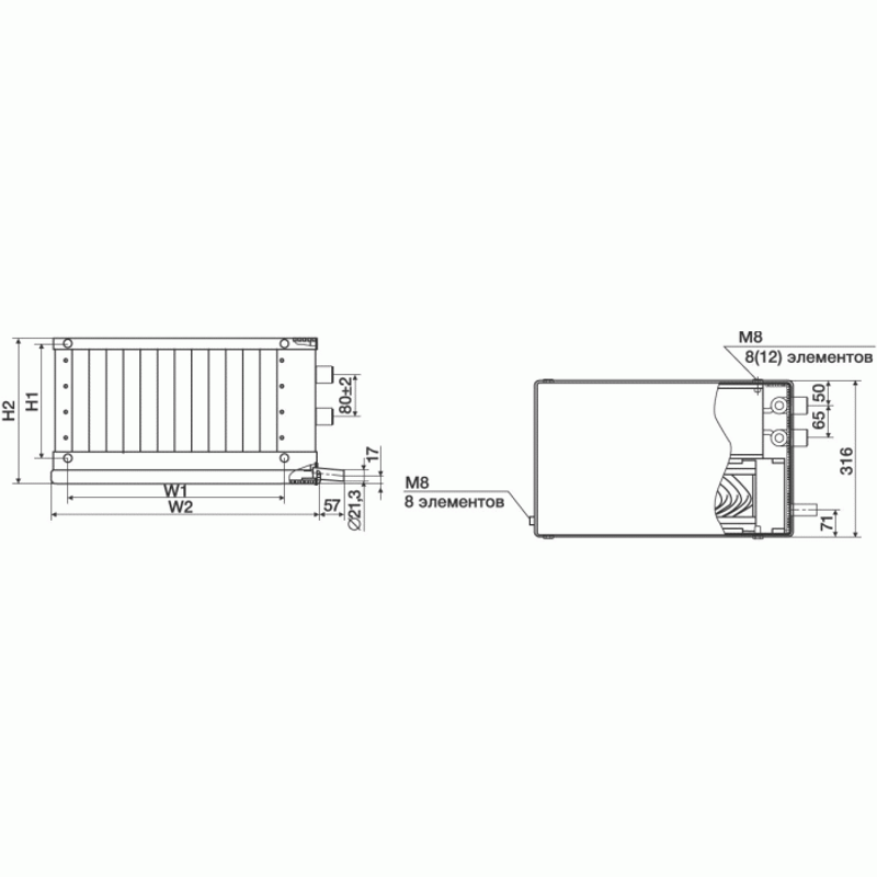 Водяной охладитель WHR-W 800x500-3