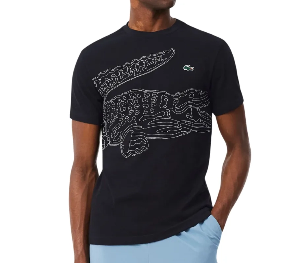 Мужская теннисная футболка Lacoste Ultra Dry Crocodile Print Sport - black/white