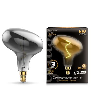 Лампа Gauss LED Vintage Filament FD180 6W E27 220*280mm Gray 240lm 2400K 165802008