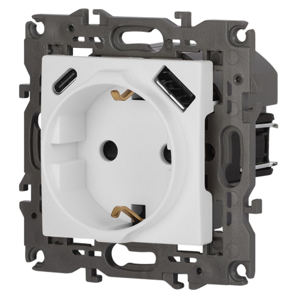 Розетка ЭРА Elegance 14-4108-01М 2P+E 16A-250В со шторками с USB type-A+C 5В-3А белый матовый | Эра Elegance