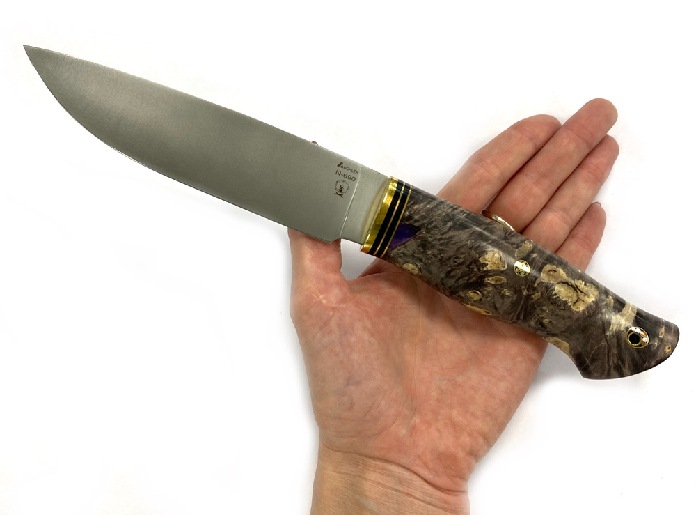 Нож Ладья, Bohler N690, карельская берёза, цвет коричневый