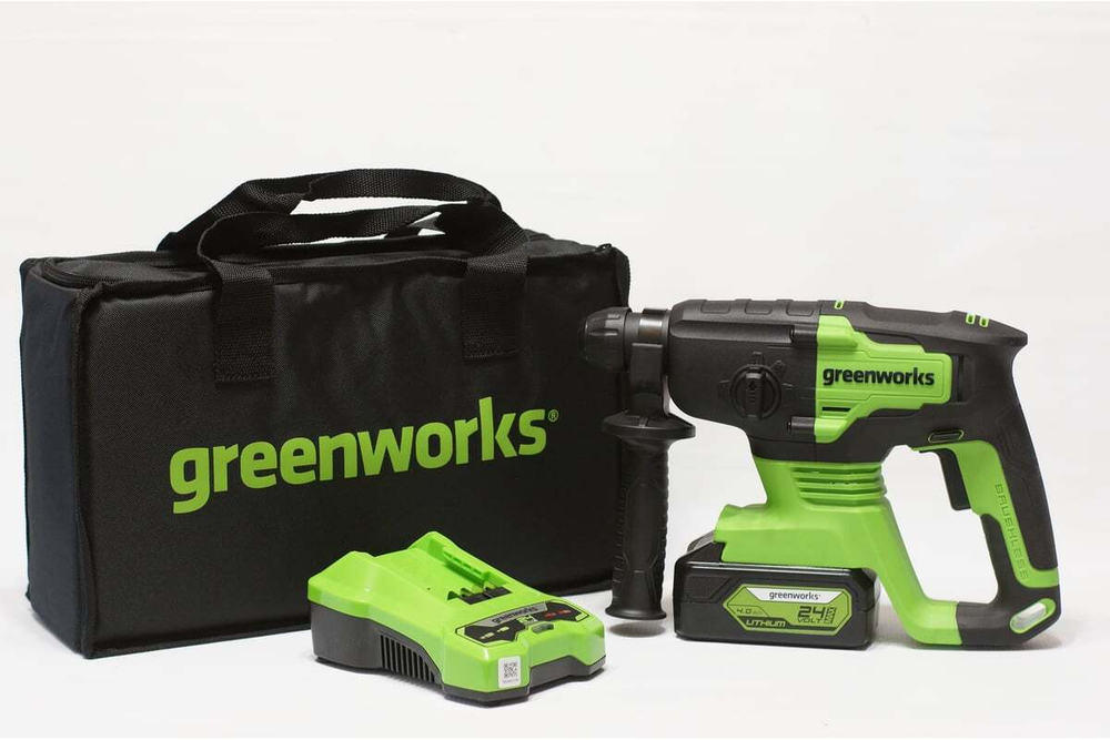 Перфоратор GREENWORKS GD24SDS2 24V акб 4 А.ч и з/у в сумке   3803007UB