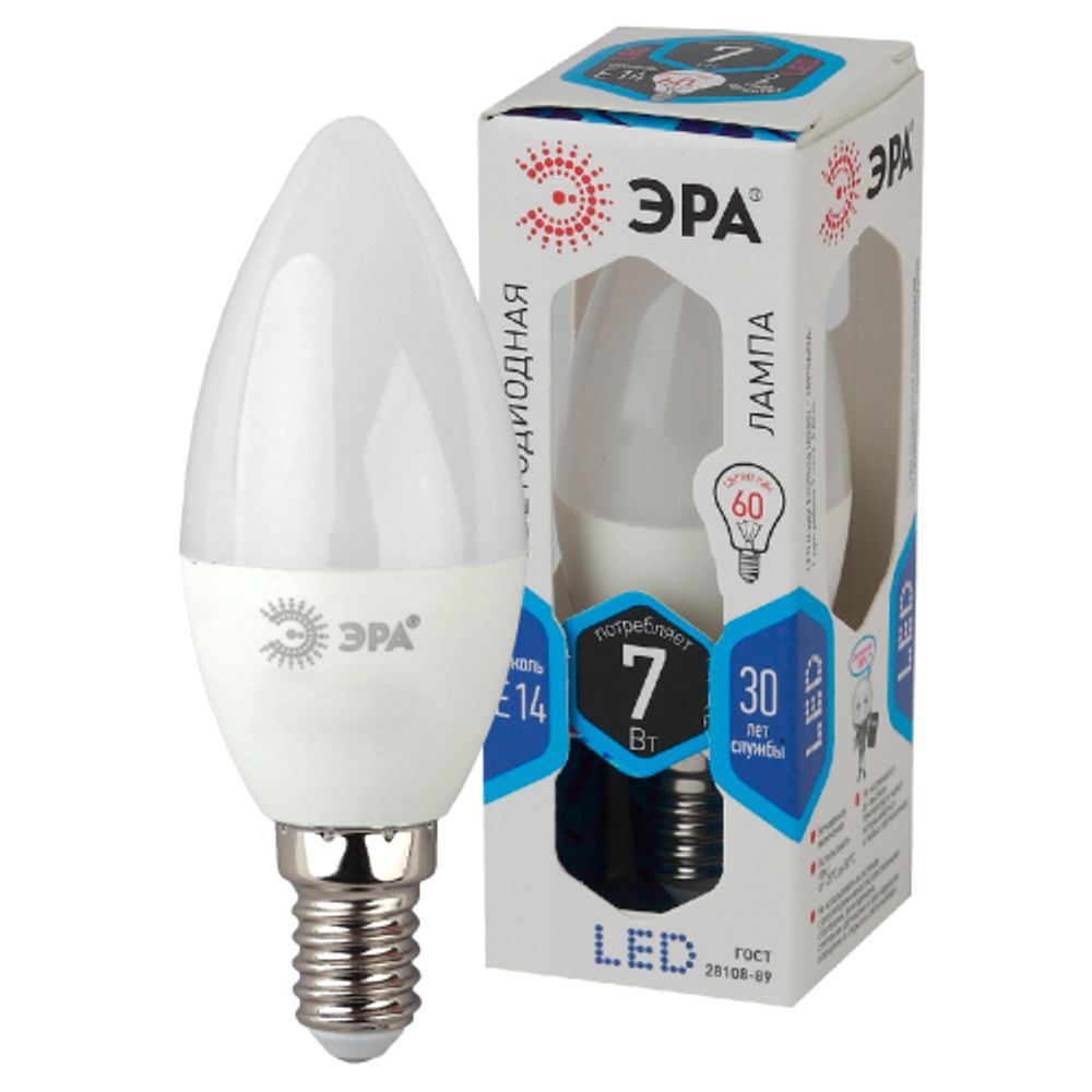 Лампа светодиодная ЭРА STD LED B35-7W-840-E14 7Вт свеча нейтральный белый свет Е14 | Лампы cветодиодные Свеча (B/C)
