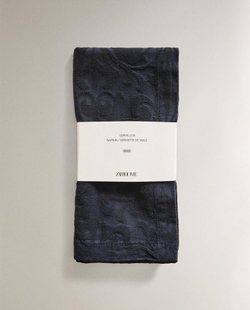 ZARA HOME ЖАККАРДОВЫЕ САЛФЕТКИ С ЦВЕТОЧНЫМ УЗОРОМ (НАБОР ИЗ 2 ШТ.), СИНИЙ