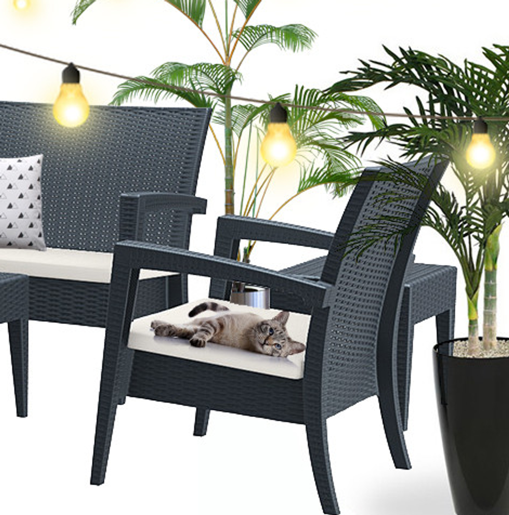 Кресло пластиковое плетеное с подушкой Siesta Contract Miami Lounge Armchair, антрацит