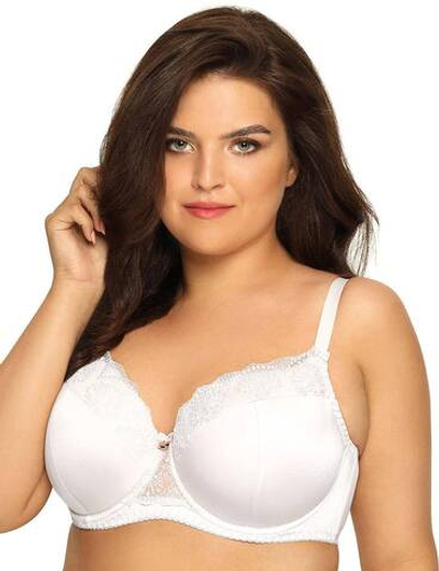 Бюстгальтер plus size с эффектной вышивкой на чашках (Размер: 75L) (Цвет: белый)