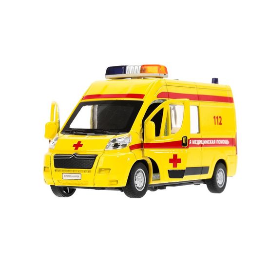 Машина металл CITROEN JUMPER РЕАНИМАЦИЯ 14 см, двер, баг, инер, желтая, кор. Технопарк