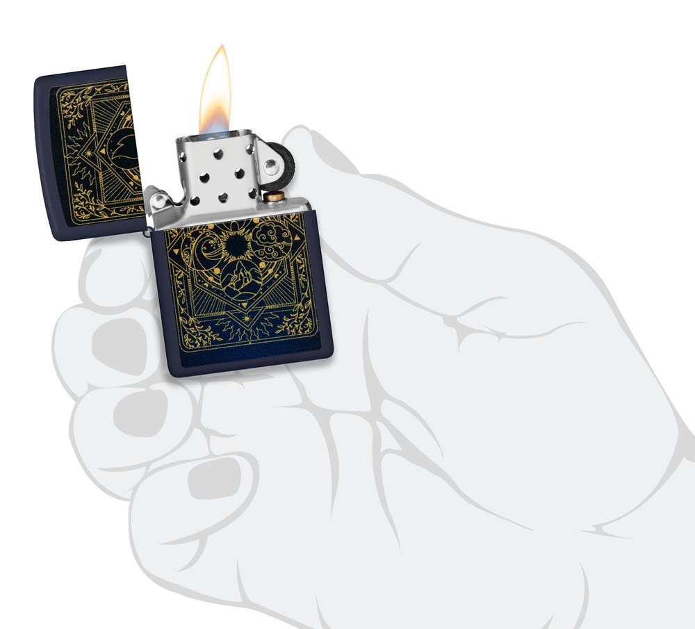 Зажигалка Zippo Elements Design с покрытием Navy Matte, латунь/сталь, синяя, матовая, 38x13x57 мм