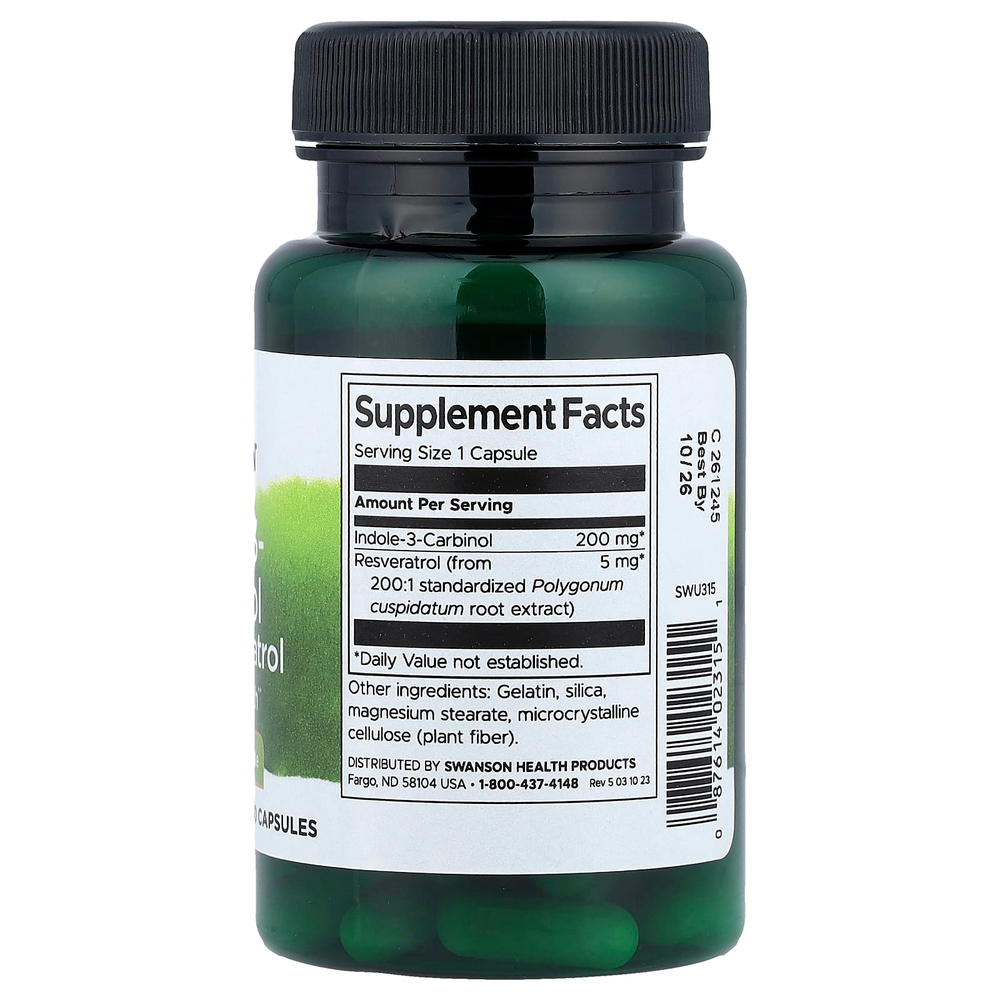 Swanson Vitamins, индол-3-карбинол с ресвератролом, 60 капсул