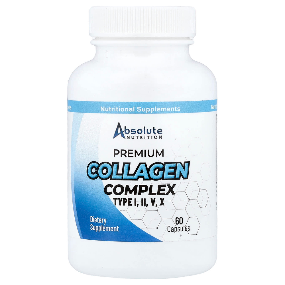 Absolute Nutrition, Коллагеновый комплекс премиального качества, тип I, II, V, X, 60 капсул
