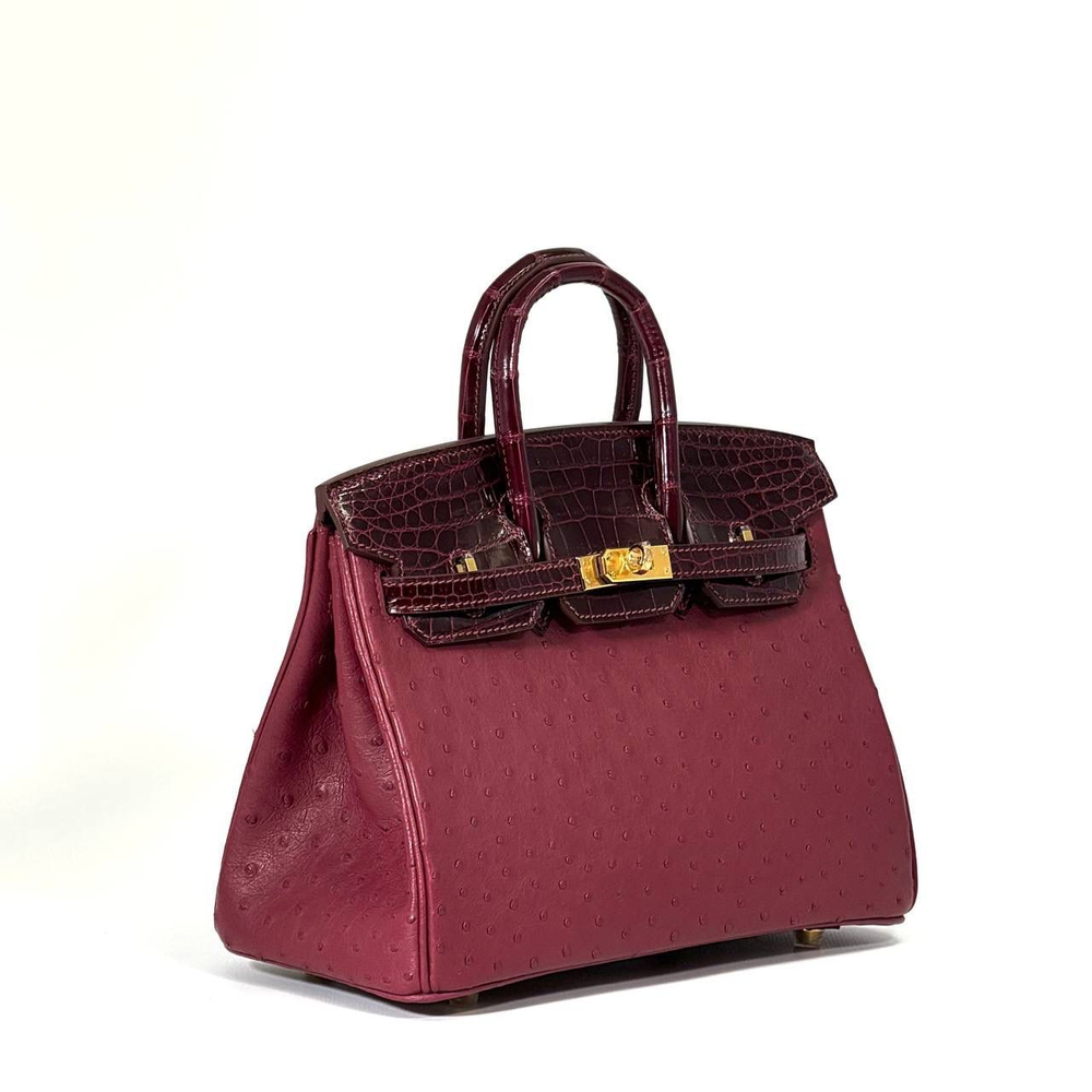 Сумка Hermes из кожи крокодила и страуса 25 см