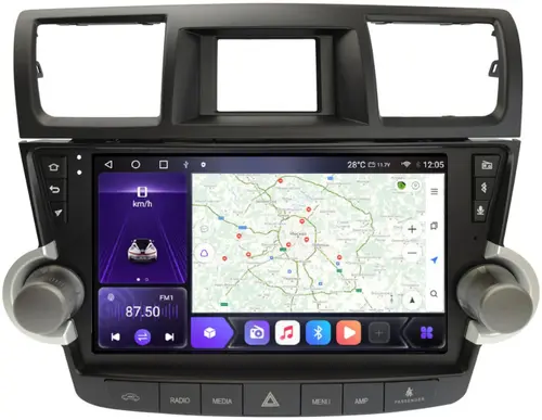 Магнитола для Toyota Highlander 2 2007-2013 XU40 - Kuberg SF-1431-2 (рамка кнопки + крутилки) QLed, Android 10, Быстрая, CarPlay, 4G SIM-слот