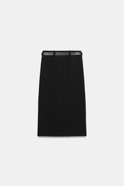 ZARA ЮБКА МИДИ С ПОЯСОМ, ЧЕРНЫЙ