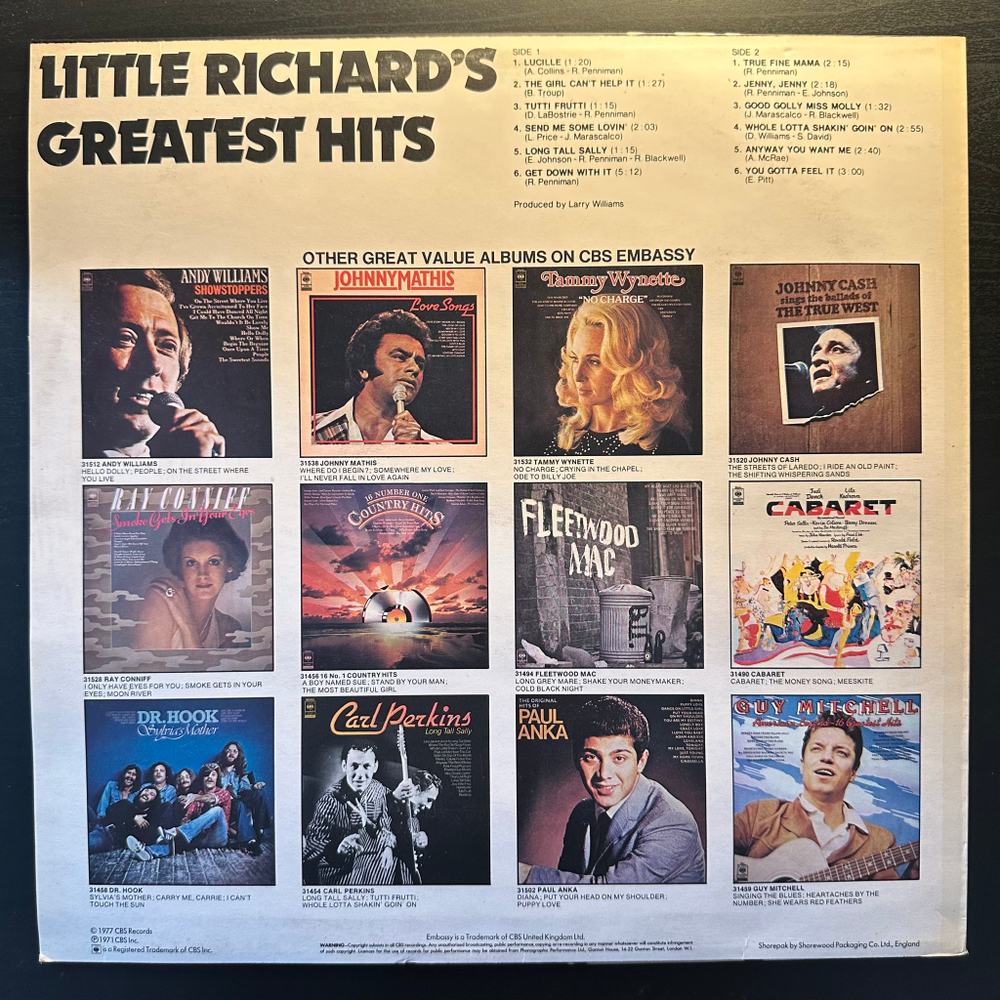 Little Richard ‎– Little Richard's Greatest Hits Recorded Live (Англия 1977г.)