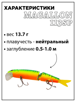 Воблер составной Минноу Magallon 113 SP 13.7 г цвет #27