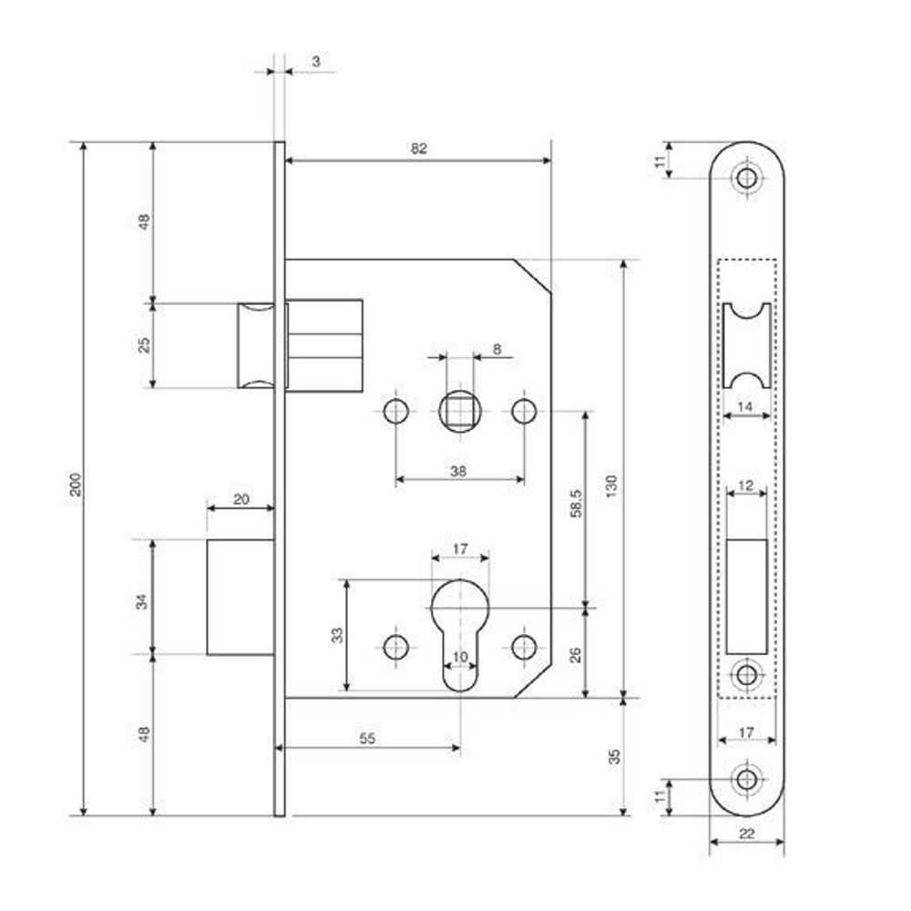 Замок врезной APECS 1425 AC медь
