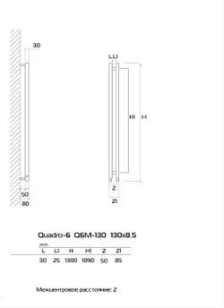 Дизайн-радиатор Quadro-6 MINI 130x8,5 (см)