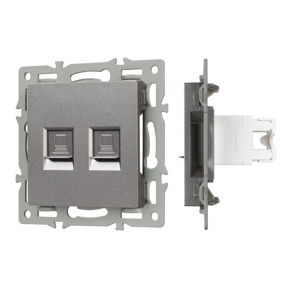 Механизм компьютерной розетки двойной SCT-MPC2-PL-GR (RJ-45, CAT6) (Arlight, -) 045338