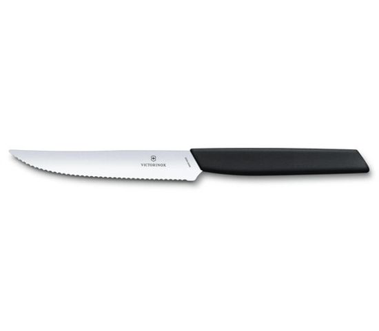 Кухонный нож Victorinox Мод. Swiss Modern для стейка, волнистое лезвие 12 см, чёрный #6.9003.12W