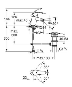 Смеситель для биде Grohe Eurosmart New с цепочкой 32927002 схема