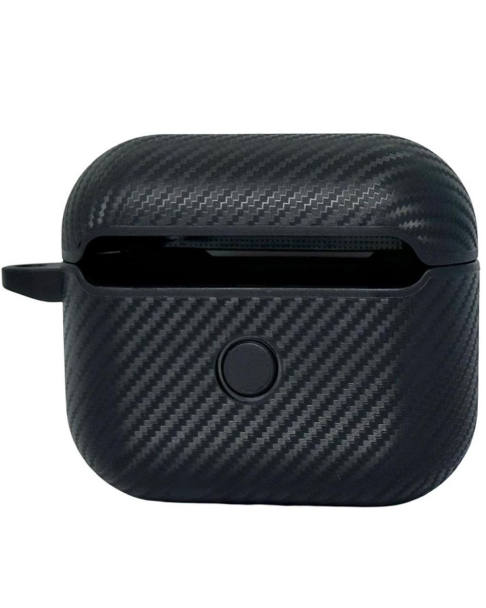 Силиконовый чехол для AirPods Pro c карабином под карбон чёрный