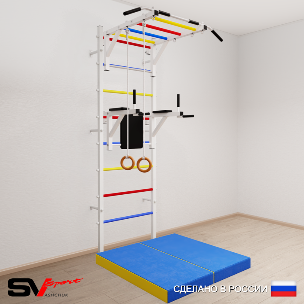 Шведская стенка Sv Sport 5414 (Турник рукоход/Брусья/Кольца/Мат 1м)