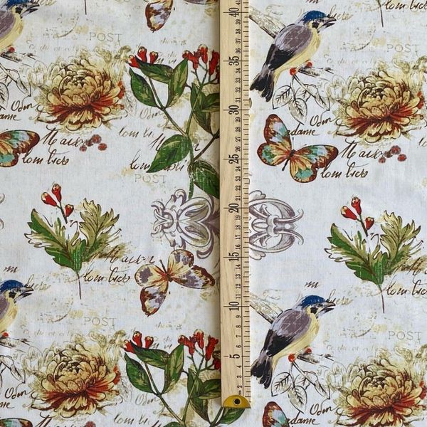 ПТИЧКА И ХРИЗАНТЕМА, 100% хлопок Handmade Fabrics 6