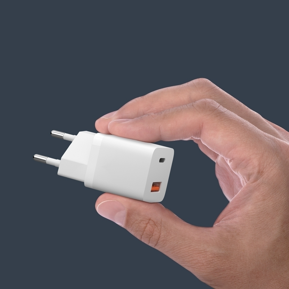 Сетевое зарядное устройство Deppa 11398, USB-C + USB-A, PD 3.0, QC 3.0, GaN, 20 Вт, White (Белый)