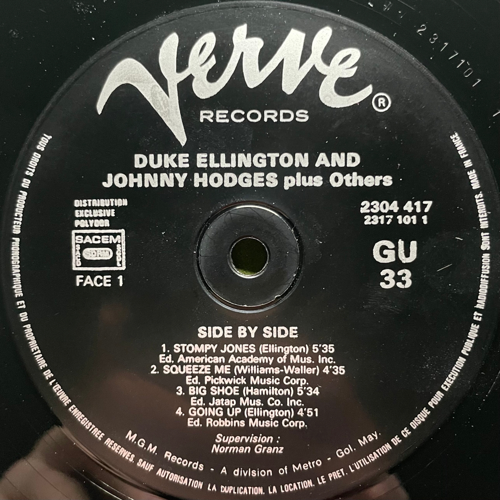 Duke Ellington And Johnny Hodges ‎– Side By Side (Франция 1980г.)