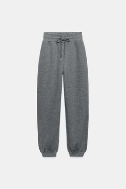 ZARA БАЗОВЫЕ БРЮКИ-ДЖОГГЕРЫ ИЗ МЯГКОЙ ТКАНИ, ТЕМНО-СЕРЫЙ МЕЛАНЖ