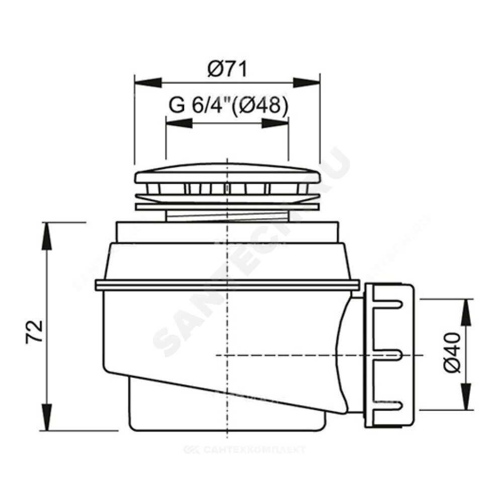 Сифон для поддона 1 1/2"x60/40 h=72мм слив крышка D=91мм, белая Alca Plast A47B-60