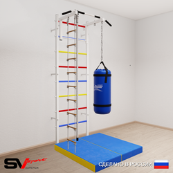 Шведская стенка Sv Sport усиленная 6147 (Турник стандарт/Канат/Лестница/Цепь/Мешок 30кг/Мат 1м)